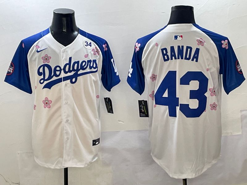 Men Los Angeles Dodgers #43 Banda White Blue Sakura Edition 2025 Nike MLB Jersey style 7->los angeles dodgers->MLB Jersey